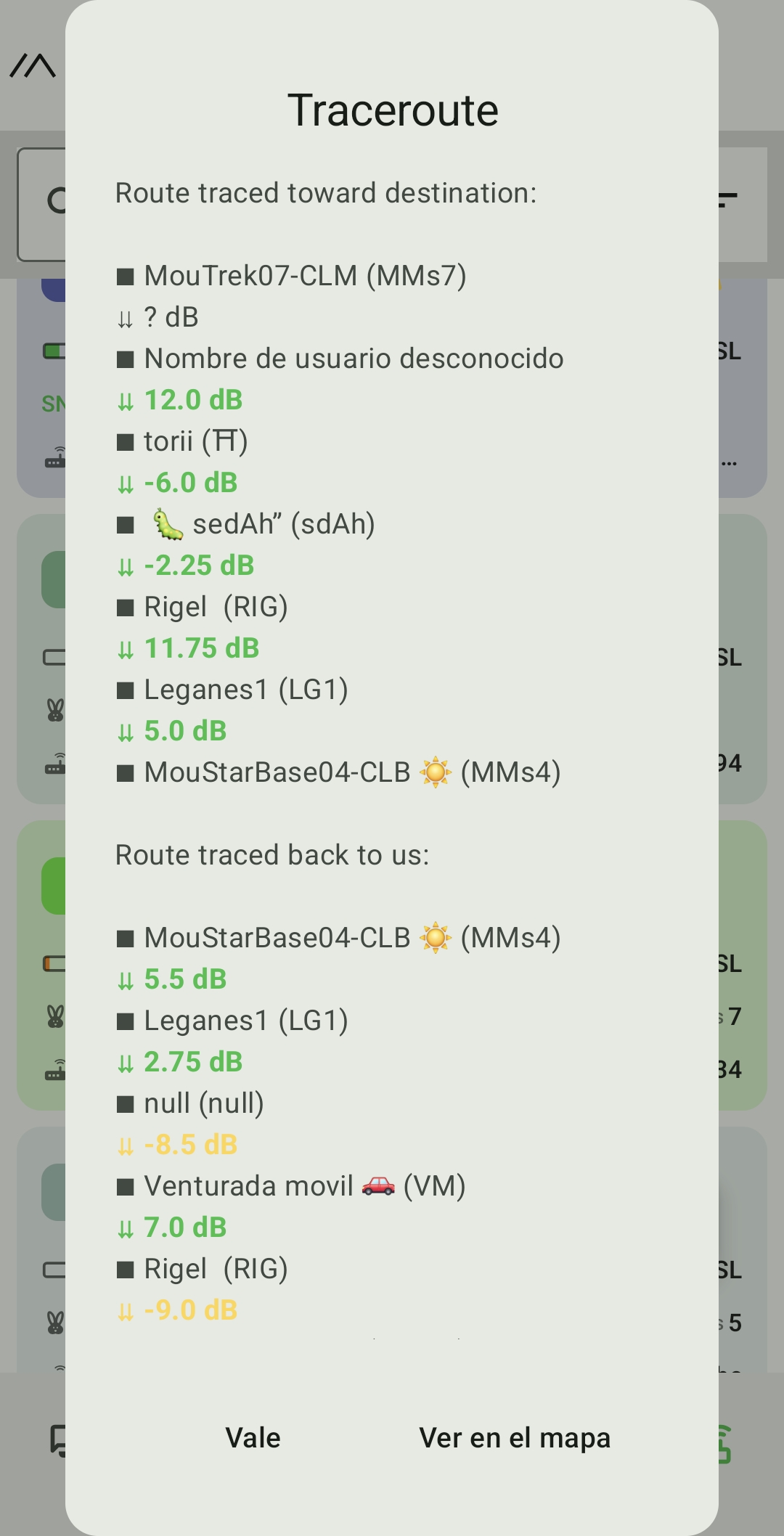 Captura de pantalla con los resultados de un TR entre la oficina y casa